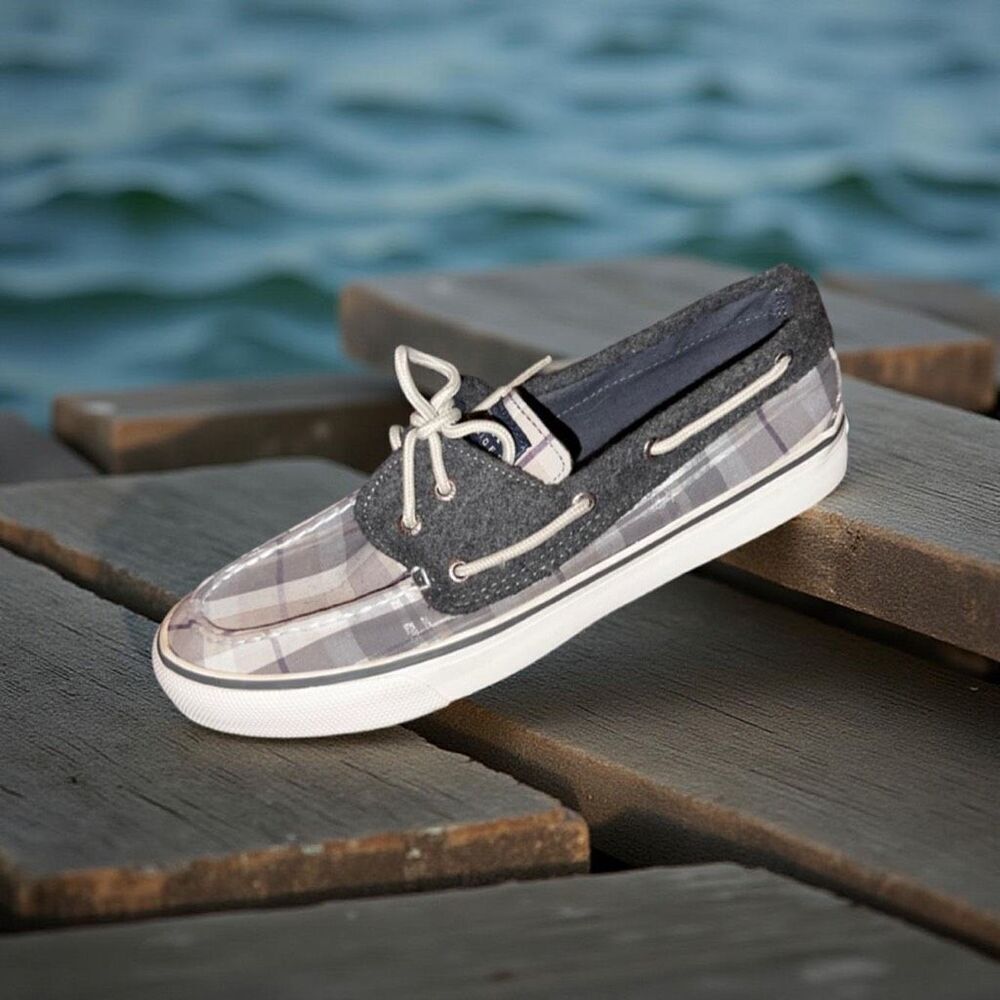 Sperry Top-Sider Gray/Tan Boat Shoe Shoes Fabric Women Size 9